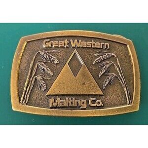 Rare Great Western Malting Co Brass Belt Buckle Wheat Grain Great American Beer